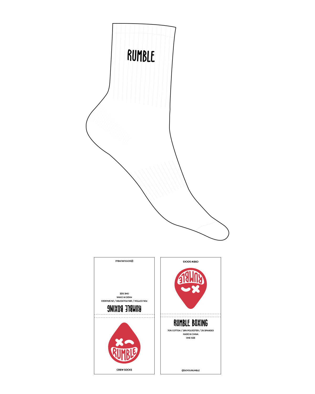 The 3/4 Crew Sock - White - Rumble - Top Logo - Embroidered - Black