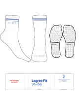 The 3/4 Crew Sock - White - Lagree Fit Studio - Forever Blue Stripes - Top & Toe Logo - Forever Blue - Circle Grip - Forever Blue