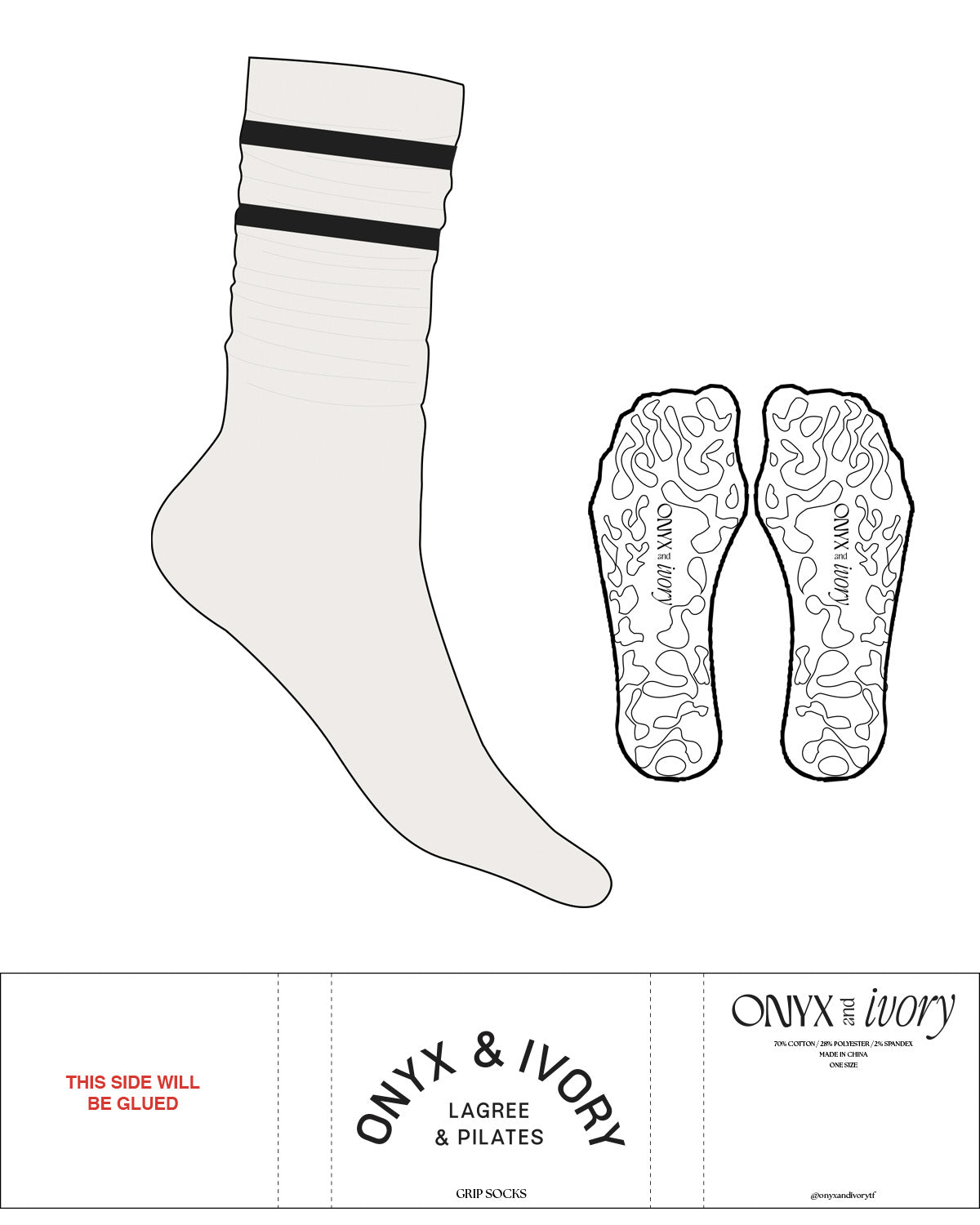 The Slouch Sock - Marshmallow - Onyx & Ivory - Black Stripes - Custom Grip - Black