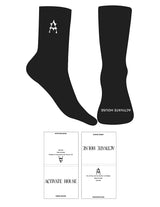 The Crew Sock - Black - Activate House -  Top Logo Embroidered - Toe Logo - White