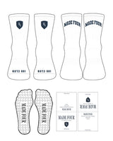 The 3/4 Crew Sock - White - M4Lagree - Top Front & Back - Front Logo - Navy - Circle Shape Grip - Navy