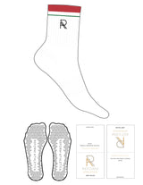 The 3/4 Crew Sock - White - Reform Athletica - Apple & Rococco Red Stripes - Top Logo - Embroidered - Black - Triangle Grip - Apple