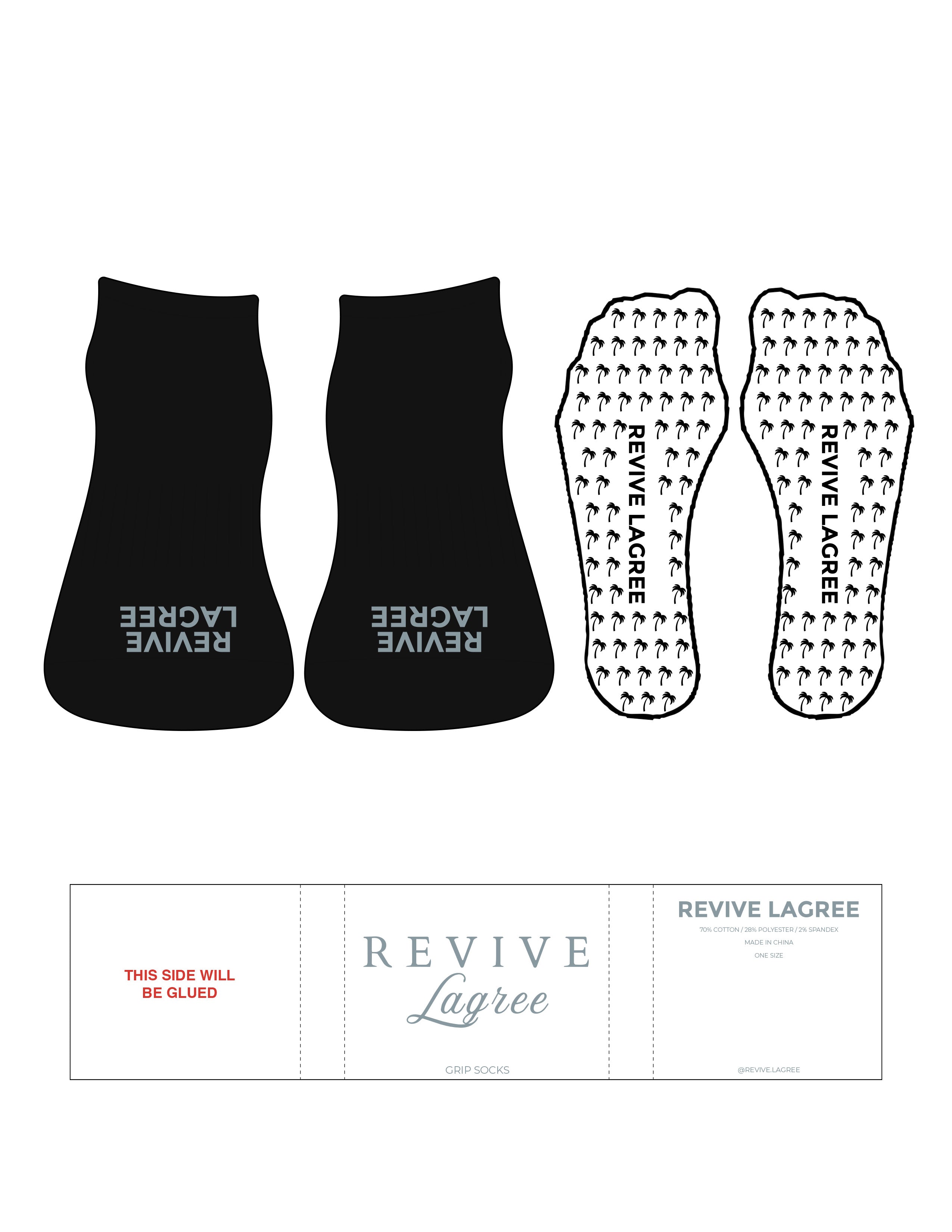 The Ankle Sock - Black - Revive Lagree - Toe Logo Stacked - Arona - Palm Tree Grip - Arona
