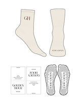The 3/4 Crew Sock - Sand - Golden Hour - Top & Front Logo - Embroidered - Chocolate - Triangle Shape Grip - Transparent