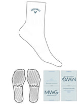 The 3/4 Crew Sock - White - Movement With Chels - Top Logo - EMB - Blue Smoke - Hexagon Grip - Blue Smoke