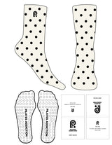 The 3/4 Crew Sock - Off White - Pilates Addiction - Black Polka Dots - Top Logo - Embroidered - Black - Circle Grip - Transparent