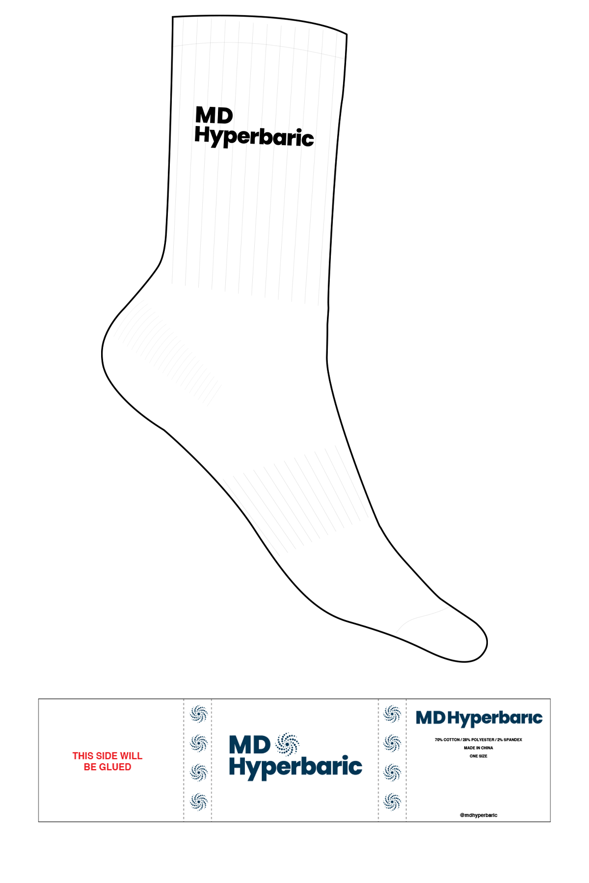 The Crew Sock - White - MD Hyperbaric - Top Logo - Embroidered - Black