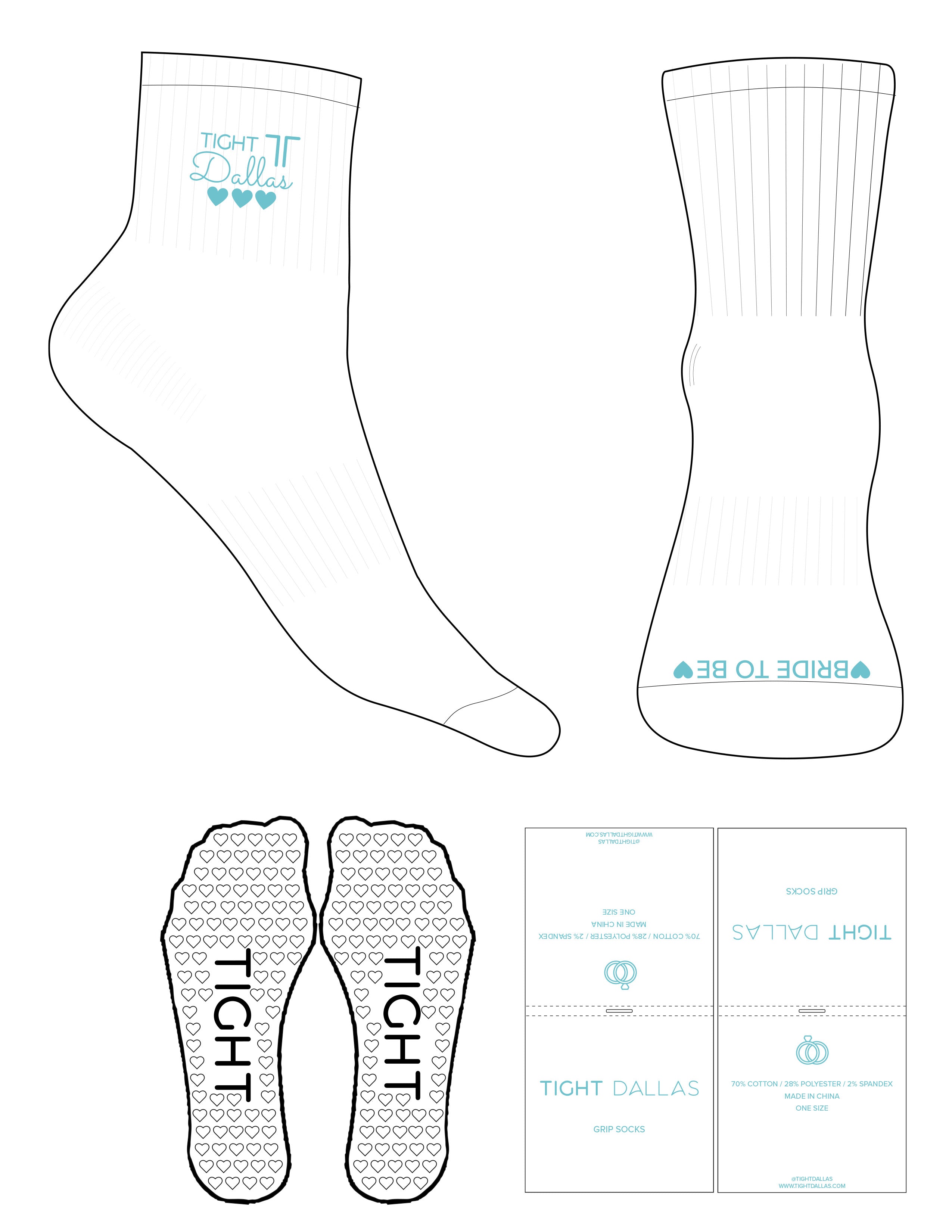The 1/2 Crew Sock - White - Tight Dallas - Top Logo Embroidered - Toe Logo Printed - Aqua - Heart Grip - Aqua