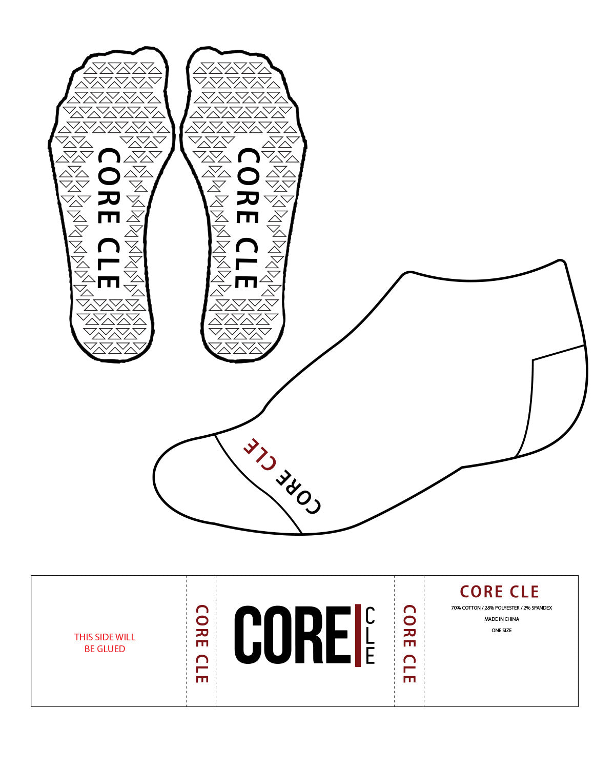 The Ankle Sock - White - Core CLE - Bottom & Triangle Grip - Full Color