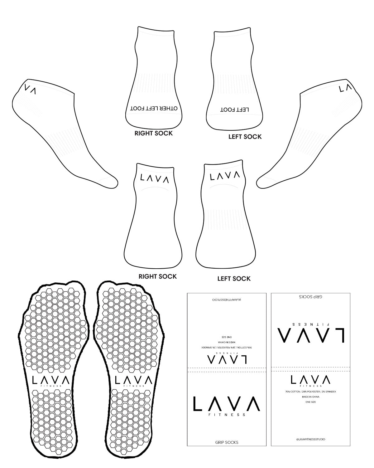 The Ankle Sock - White - Lava - Top & Back - Black - Hexagon Shape Grip - Black