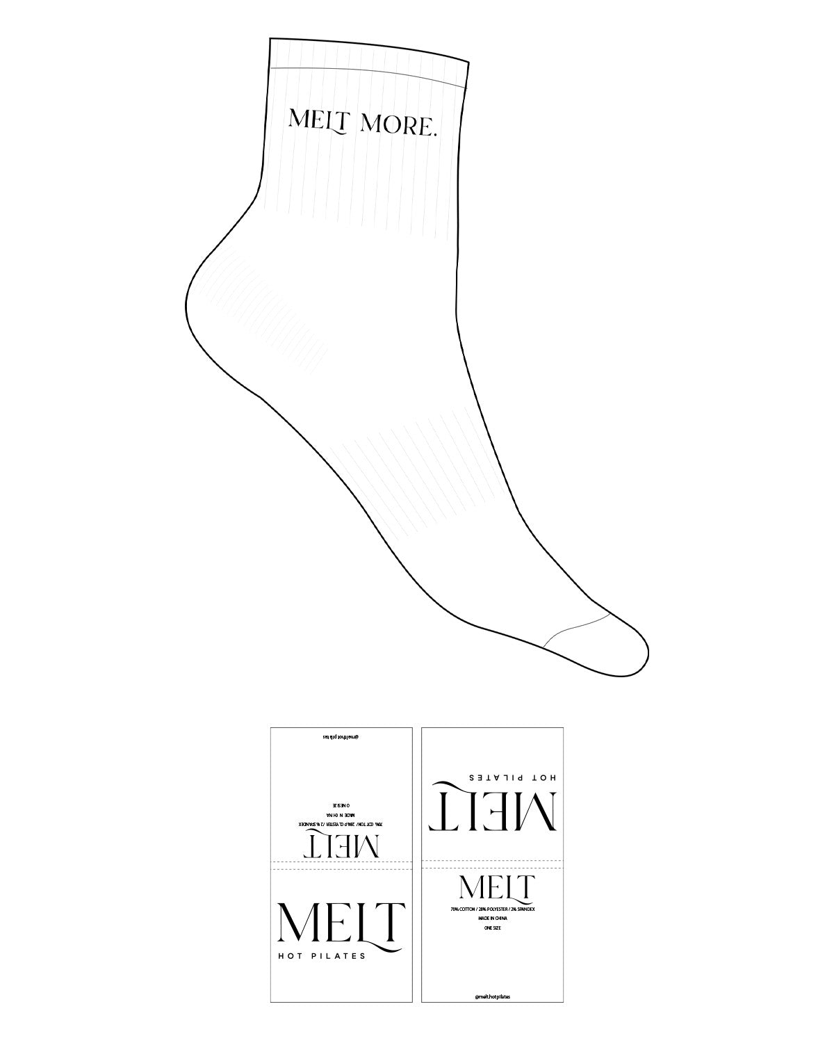 The 1/2 Crew Sock - White - Melt Hot Pilates - Top Logo - Embroidered - Black