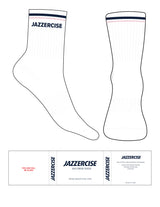 The 3/4 Crew Sock - White - Jazzercise - 2 Stripes - Navy & Pink - Top Logo - Navy - No Grip