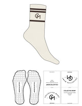 The Crew Sock - Off White - Collective Movement - Coffee Bean Stripes - Top Logo - Coffee Bean - Circle Grip - Coffee Bean