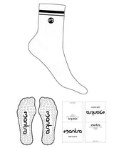 The 3/4 Crew Sock - White - Mantra - 2 Stripes Printed - Top Logo Round Embroidered - Black  - Circle Grip - Black