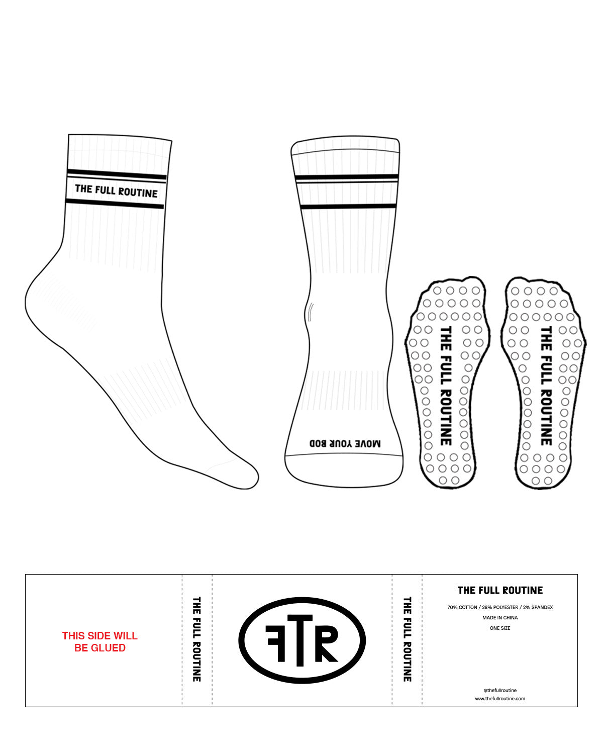 The 3/4 Crew Sock - White - The Full Routine - Dual Strip - Top & Toe - Black - Circle Shape Grip - White