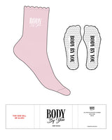 The 3/4 Crew Sock - Light Pink(L69) - Body By You - Top "Body By You" Logo - White - Heart Shape Grip - White