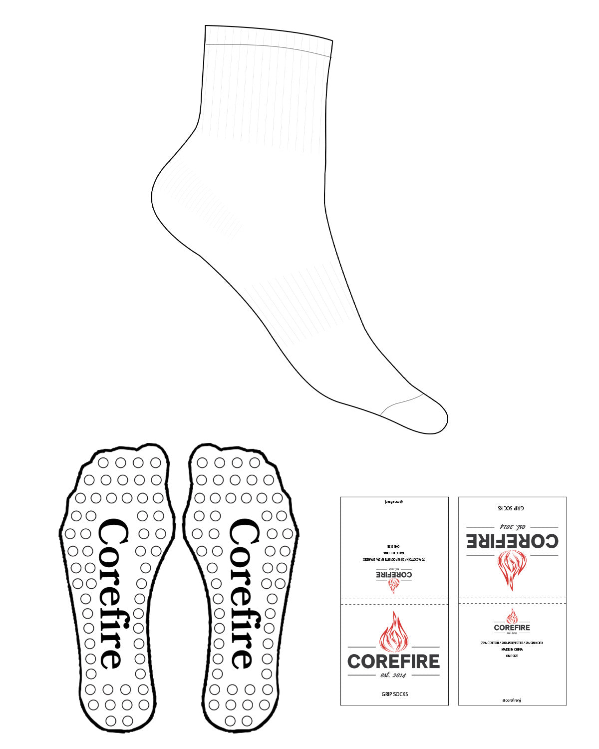 The 1/2 Crew Sock - White - Corefire - Circle Grip - White