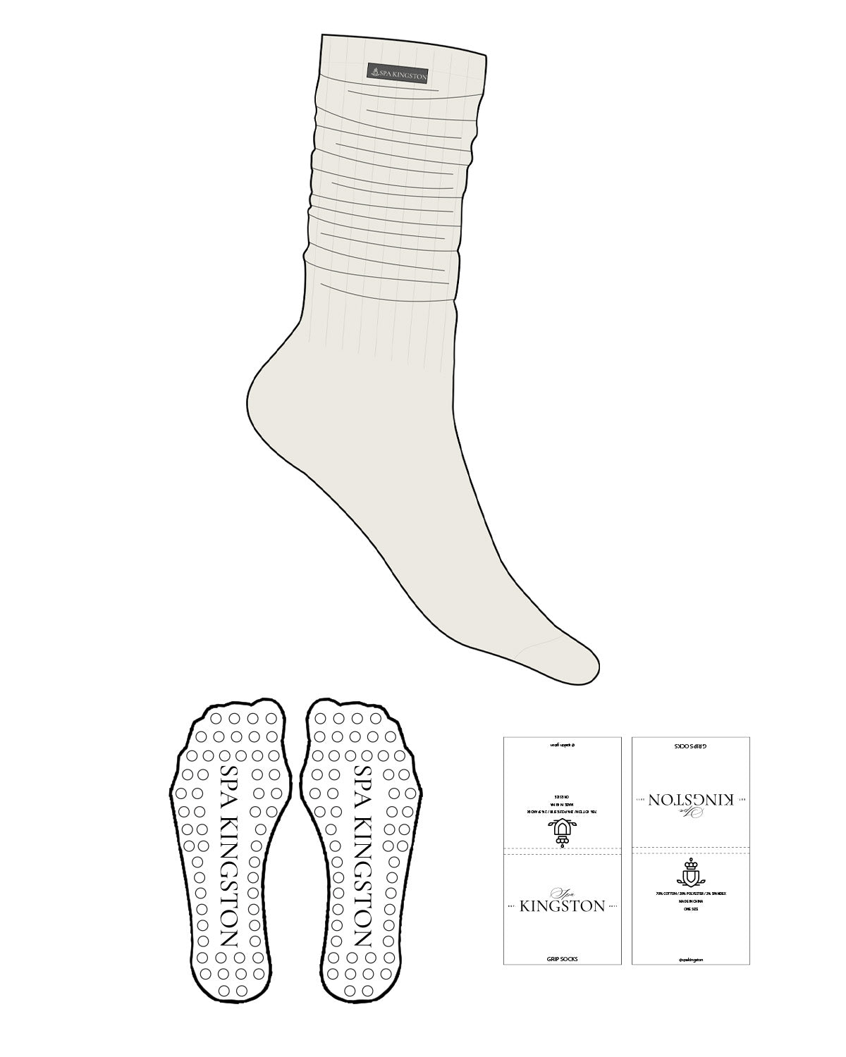 The Slouch Sock - Off White - Spa Kingston - Sew on Label - Circle Shape Grip - Translucent