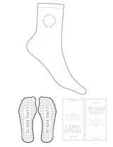 The 3/4 Crew Sock - White - Core Ritual - Top Logo Round - EMB - Chai - Circle Grip - Chai