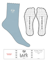 The 3/4 Crew Sock - Serenity Blue - Pure Movement LARK - Top Logo - EMB - Marshmallow - Circle Grip - Transparent