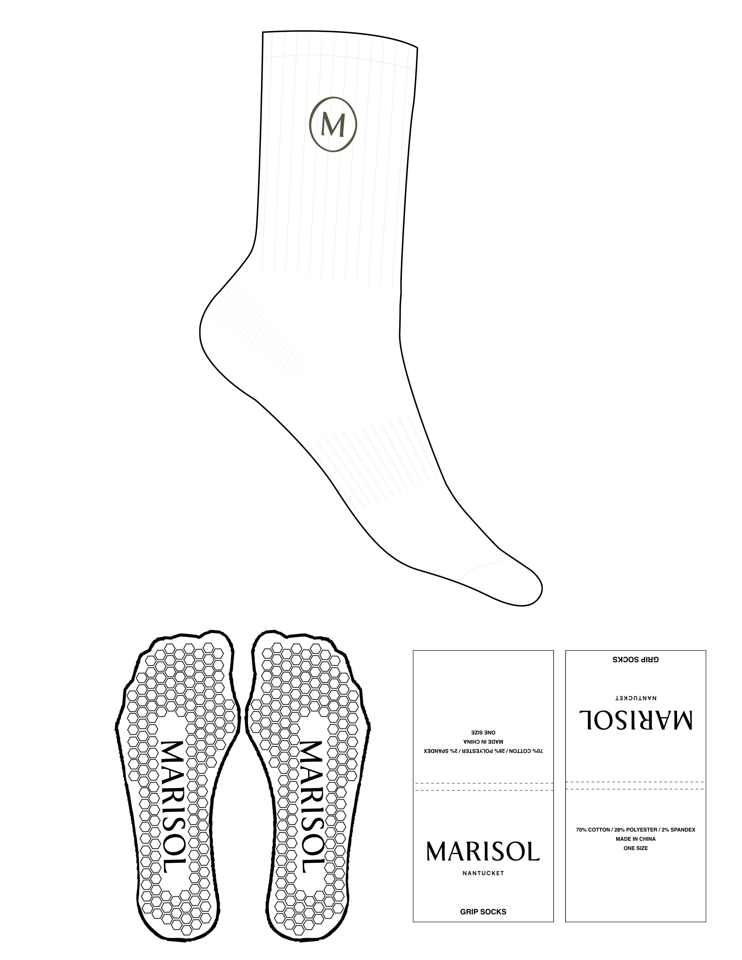 The Crew Sock - White - Forme Barre Nantucket - Top Logo Oval - EMB - Olive - Hexagon Grip - Olive