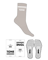 The Crew Sock - Oat Milk - Tone Fitness Studio - 2 Stripes - Ankle Text - White - Triangle Grip - White
