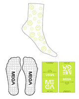 The 3/4 Crew Sock - White - Mega NJ - Full Sock - Smiley - Neon - Circle Shape Grip - Neon