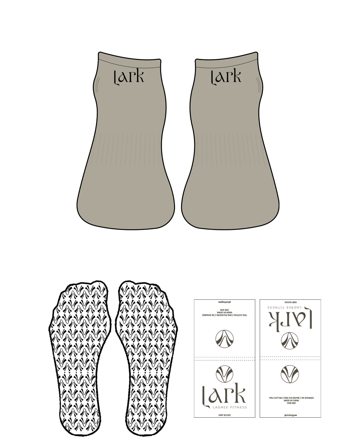 The Ankle Sock - Sage - Pure Movement LARK - Top Back Logo - Black - Icon Shape Grip - Transparent