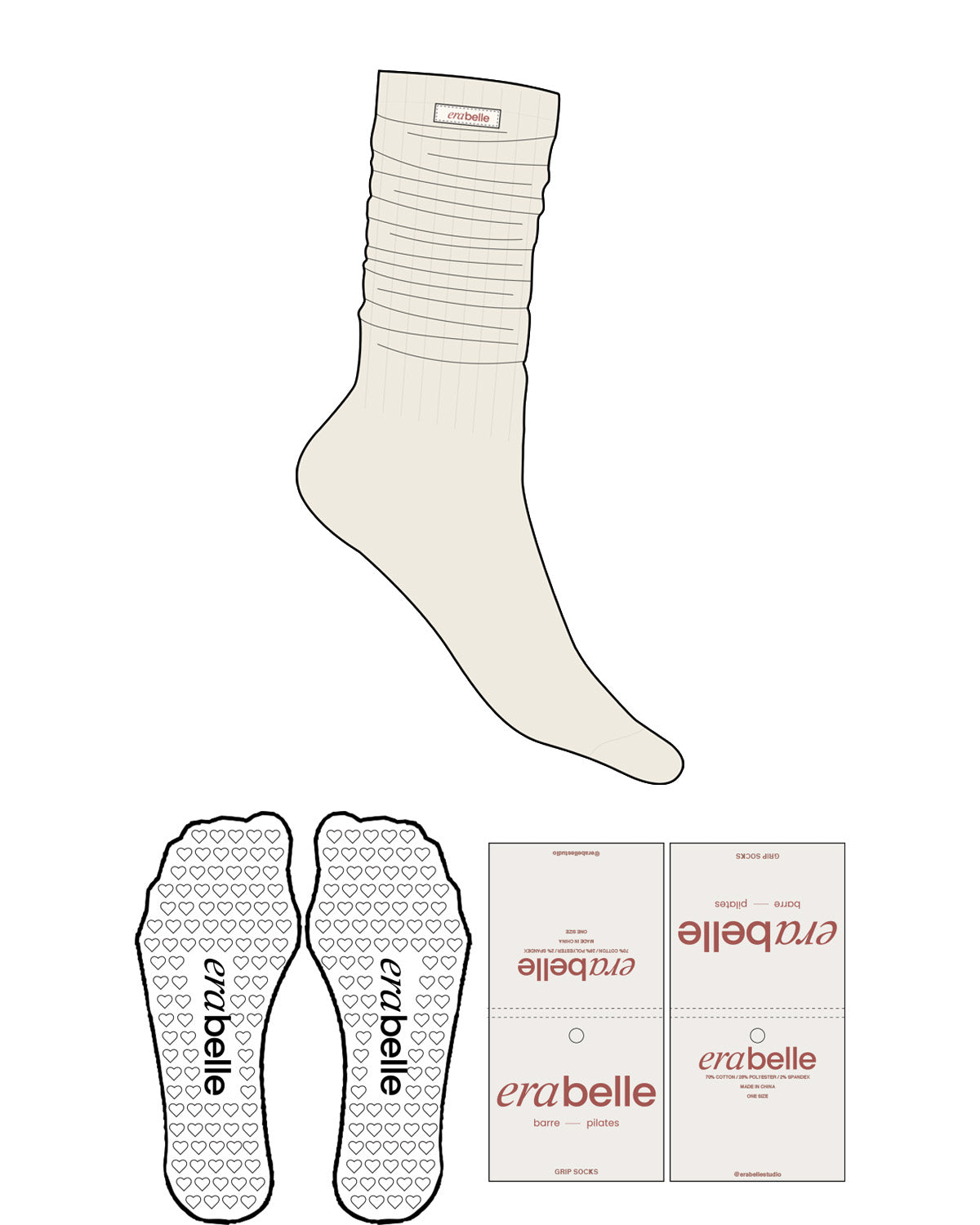 The Slouch Sock - Off White - Erabelle - Tag - Rosewater / Natural - Heart Grip - Rosewater