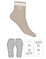 The 1/2 Crew Sock - Fawn -  Pure Movement LARK - 2 Stripes - Top Logo Round Embroidered - Off White - Custom Grip - Transparent
