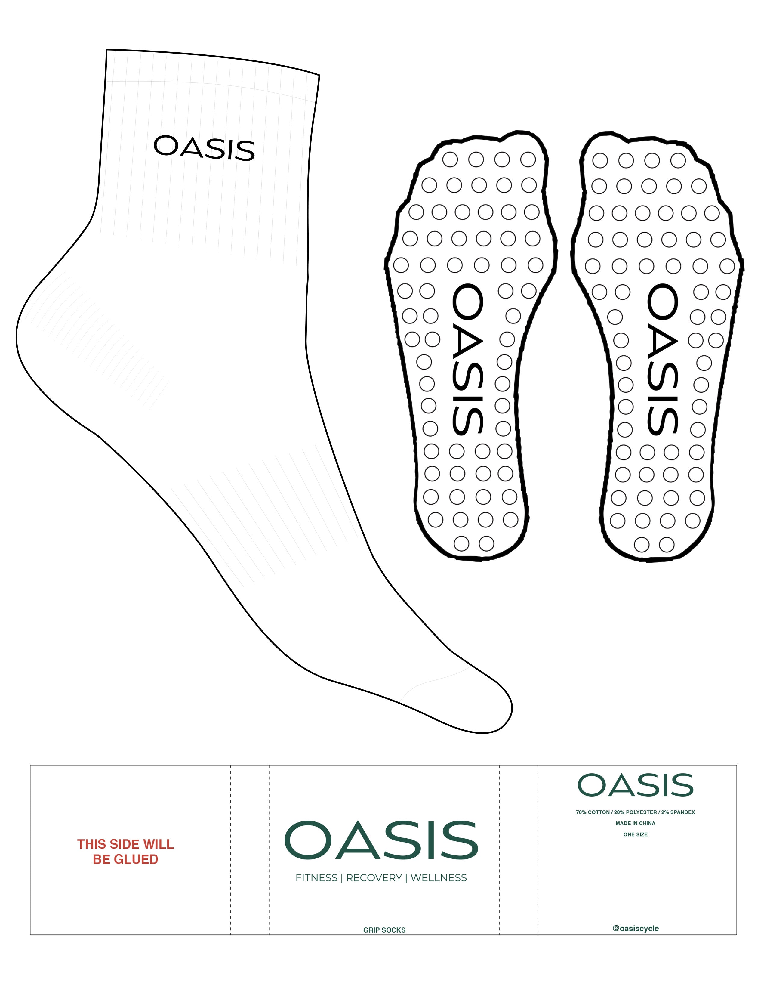 The 1/2 Crew Sock - White - OCWC - Top Logo - Embroidered - Black - Circle Grip - Black