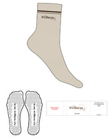 The 3/4 Crew Sock - Sand - SWS - Top Logo Stacked - Embroidered - 2 Stripes - Chocolate - Triangle Shape Grip - Chocolate