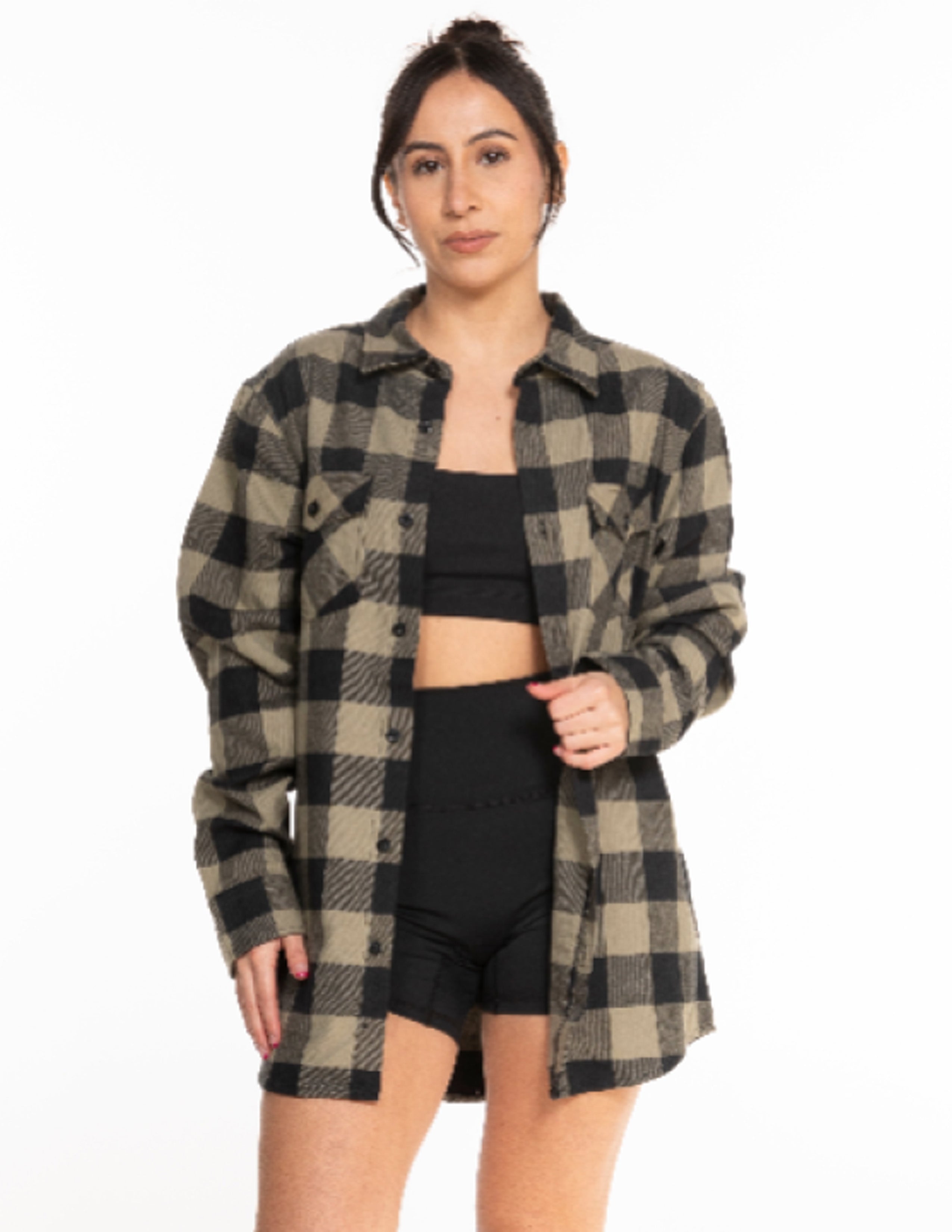 The Flannel - Olive / Black - Rush Cycle Studio - Back stacked - Printed - Full Color