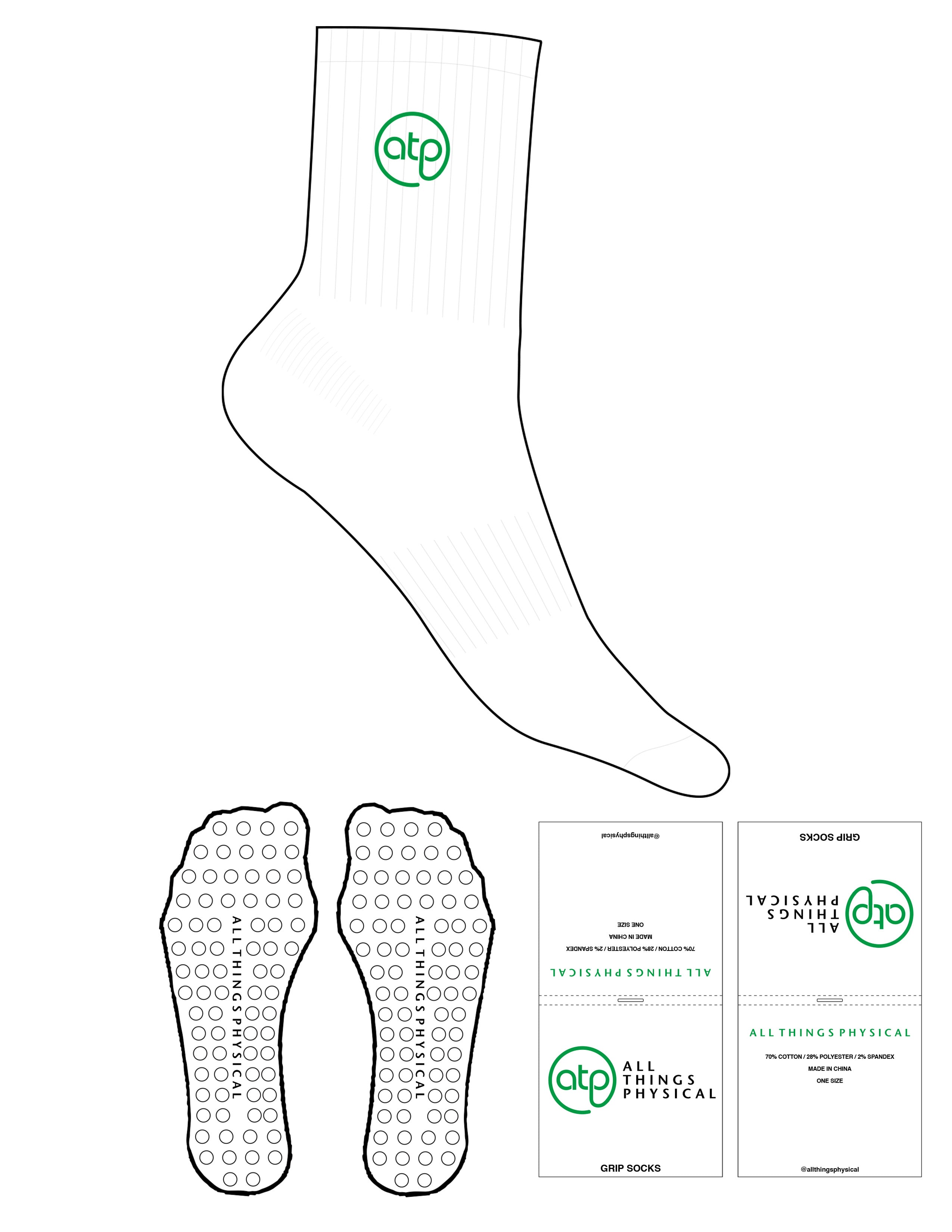 The 3/4 Crew Sock - White - ATP - Top Logo Round - EMB - Green - Circle Grip - Green