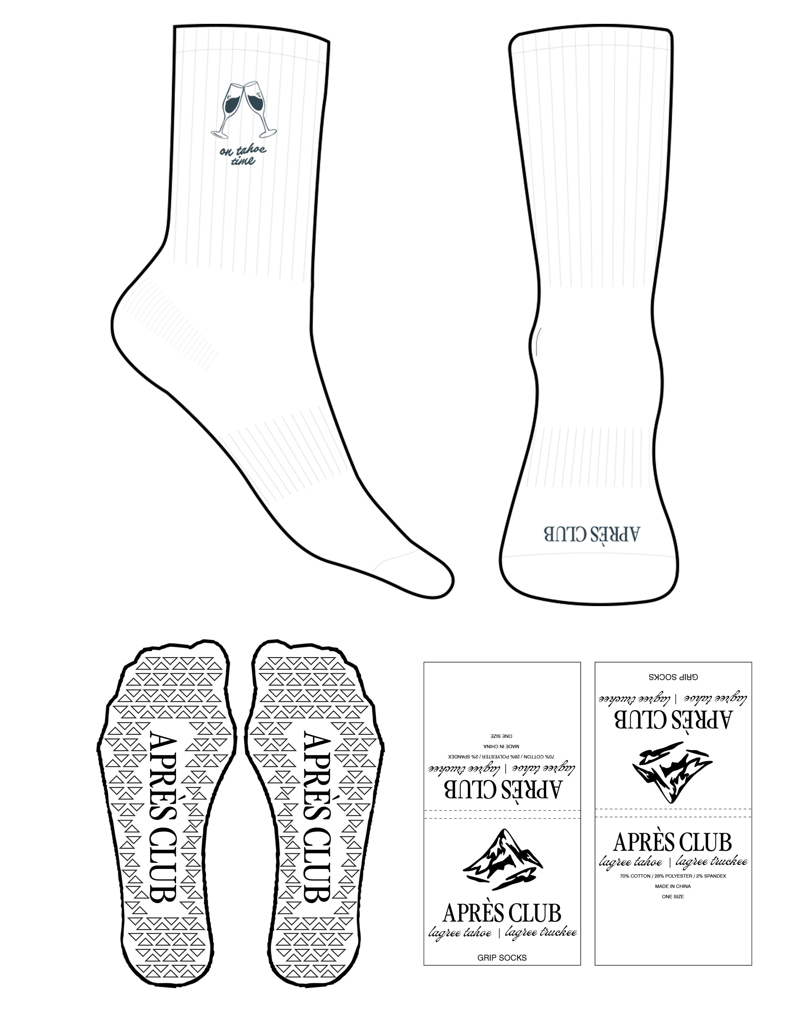 The Crew Sock - White - Lagree Tahoe - Top & Toe Logos - Embroidered - Blue - Triangle Shape Grip - Blue