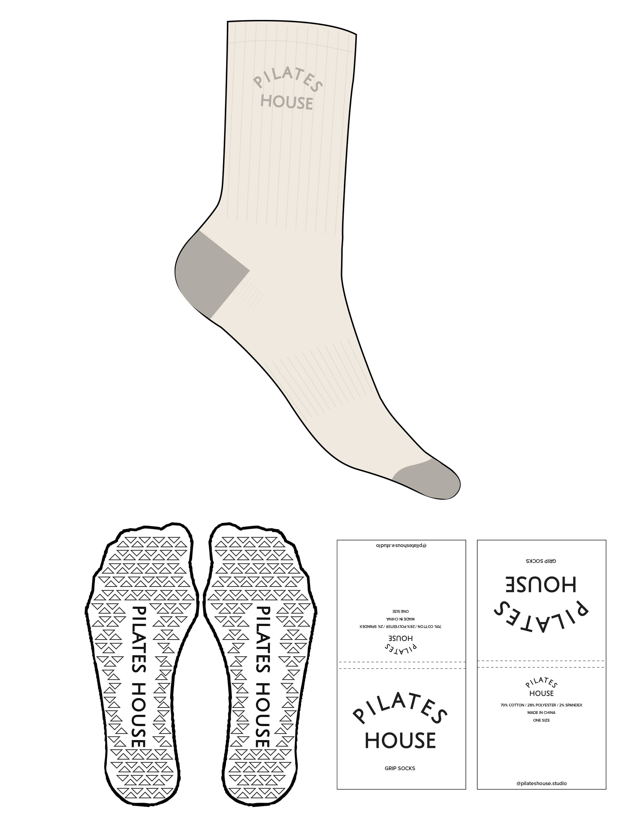 The Crew Sock - Off White - PHS - Toe & Heel - Top Logo Embroidered - Muted Gray - Triangle Grip - Transparent