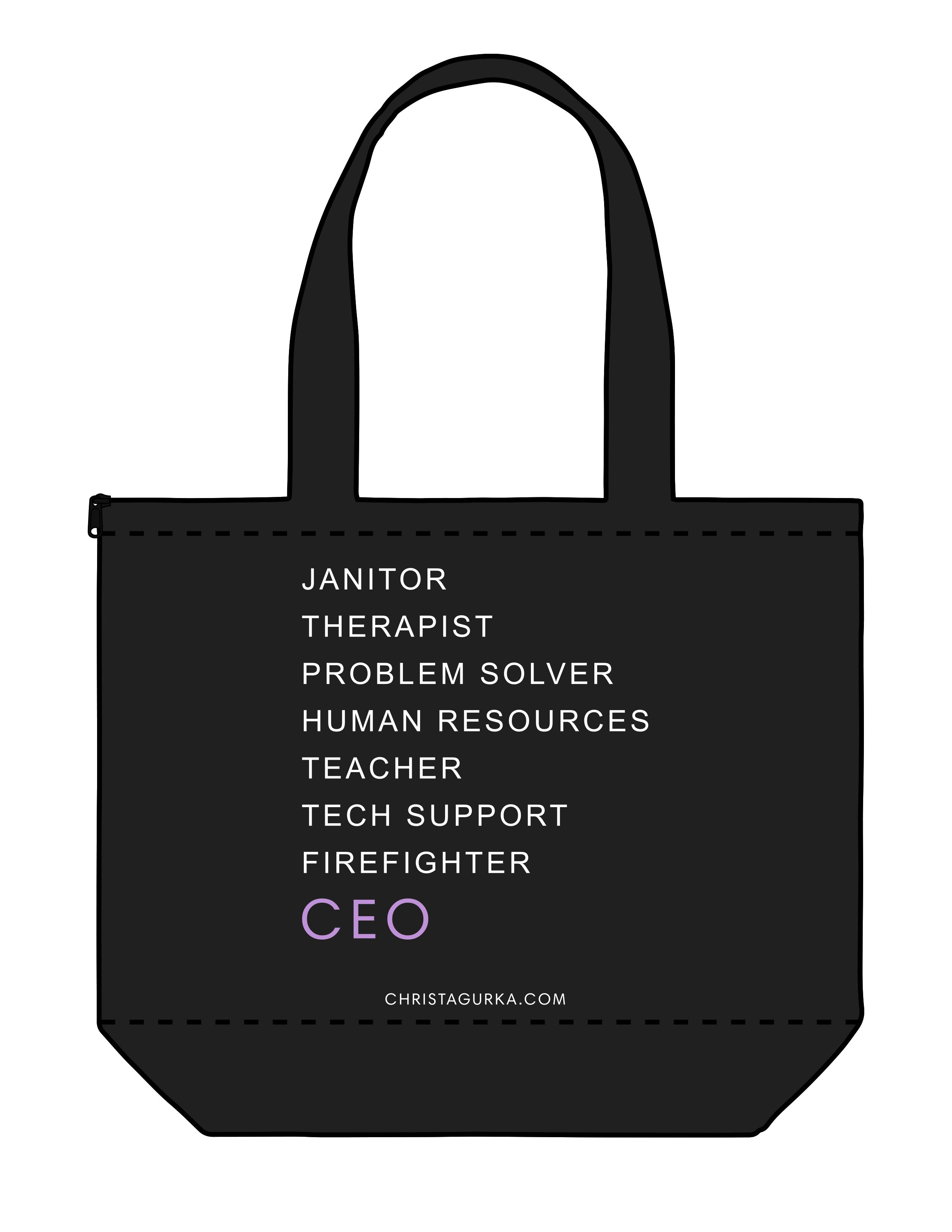 The Zipper Tote Bag - Black - Felicia Alexander - Full Front Stacked - Printed - Full Color