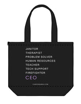 The Zipper Tote Bag - Black - Felicia Alexander - Full Front Stacked - Printed - Full Color
