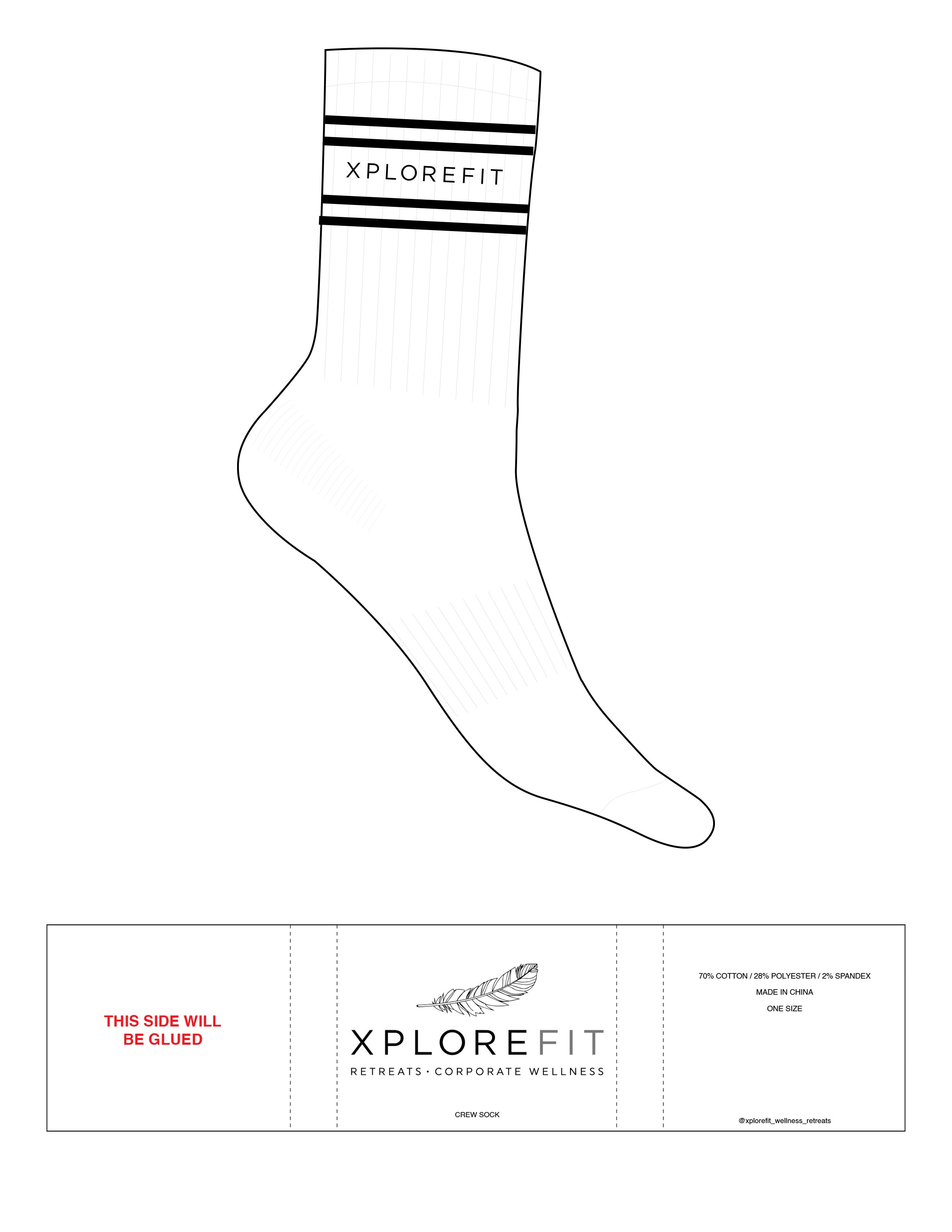 The Crew Sock - White - XPLOREFIT - 4 Stripes - Top Logo - Black