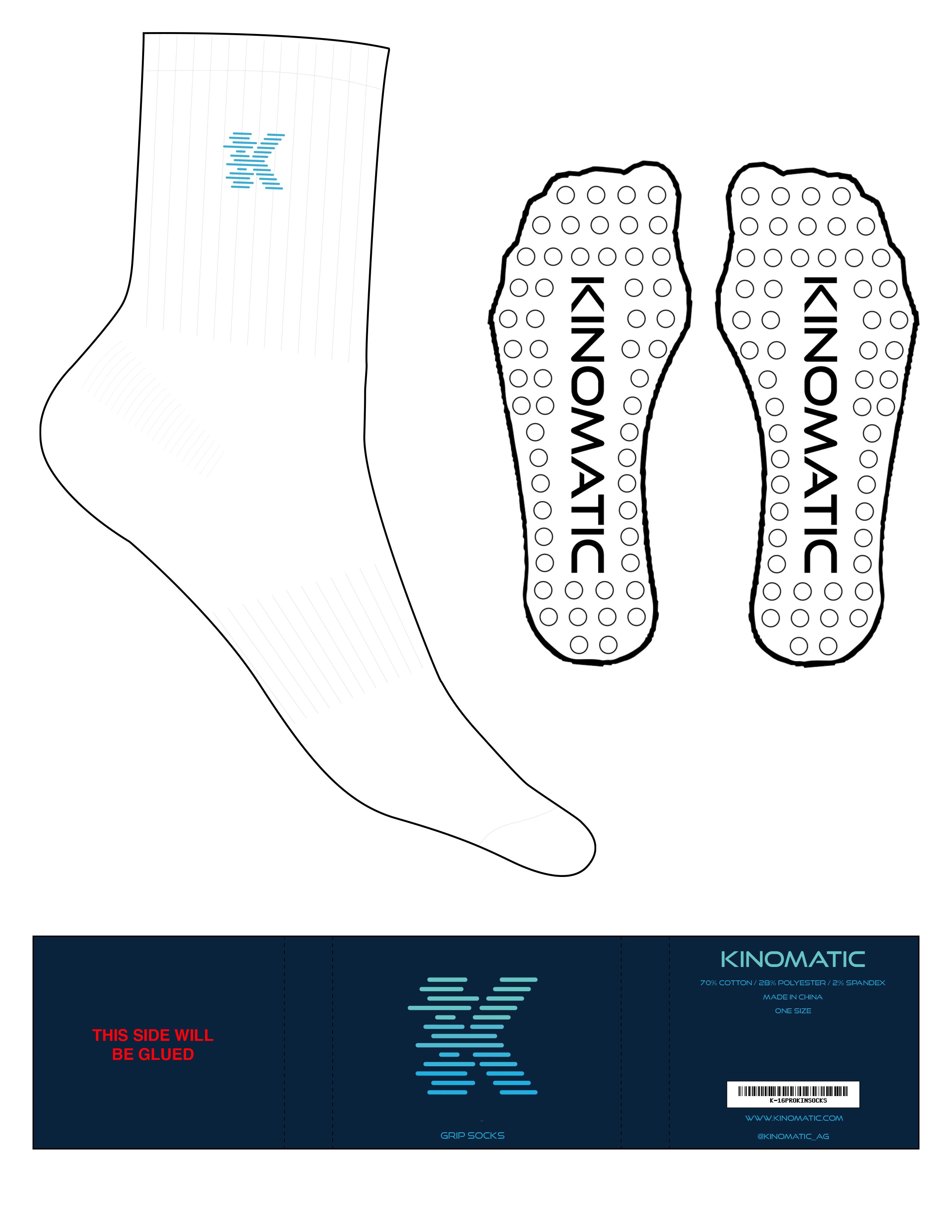 The 3/4 Crew Sock - White - KINOMATIC - Top Logo - EMB - Aquarius - Circle Grip - Navy