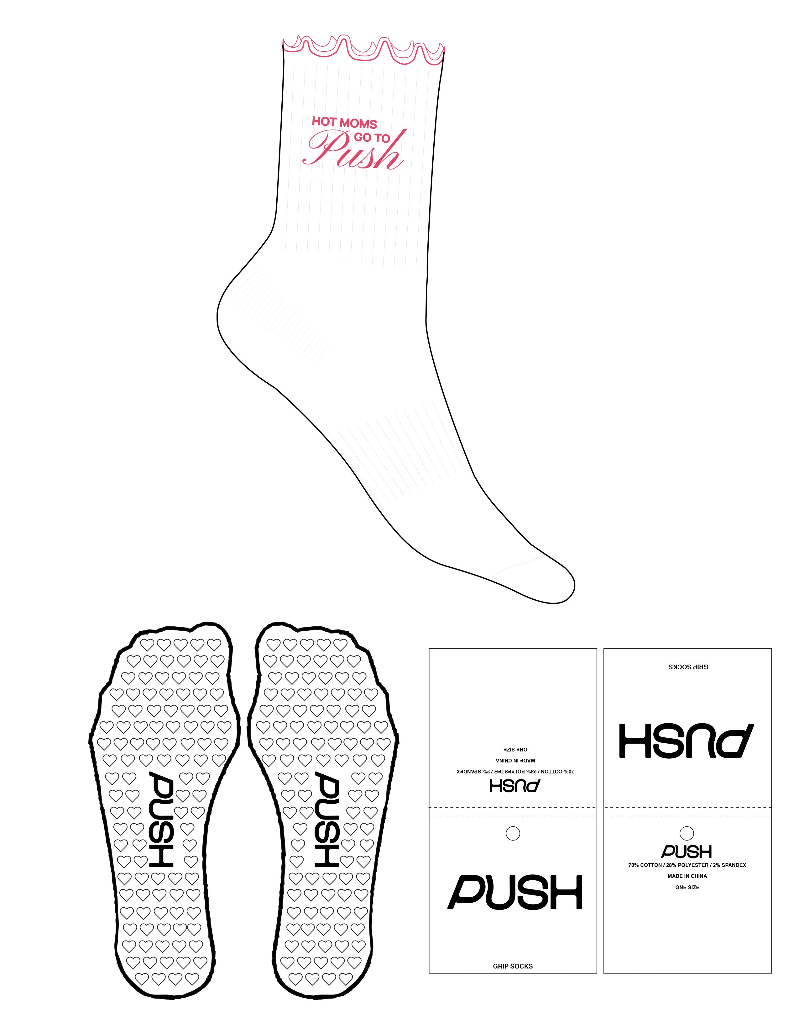 The 3/4 Loose Frill Crew Sock - White - Designed by GI - Rogue Red Frill - Top Logo Stacked - Embroidered - Rogue Red - Heart Grip - Rogue Red