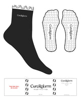 The 1/2 Frilled Crew Sock - Black - CoreReform - Top Logo - EMB - White - Circle Grip - Transparent