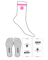 The Crew Sock - White - Club Body - 2 Stripes - Top Logo Hexagon - Embroidered - Pink - Hexagon Grip - Pink