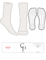 The Slouch Sock - Cloud Dancer - Callies Pilates - Sew on Tag - Truffle Writing - Toe Logo - Truffle - Circle Grip - Transparent