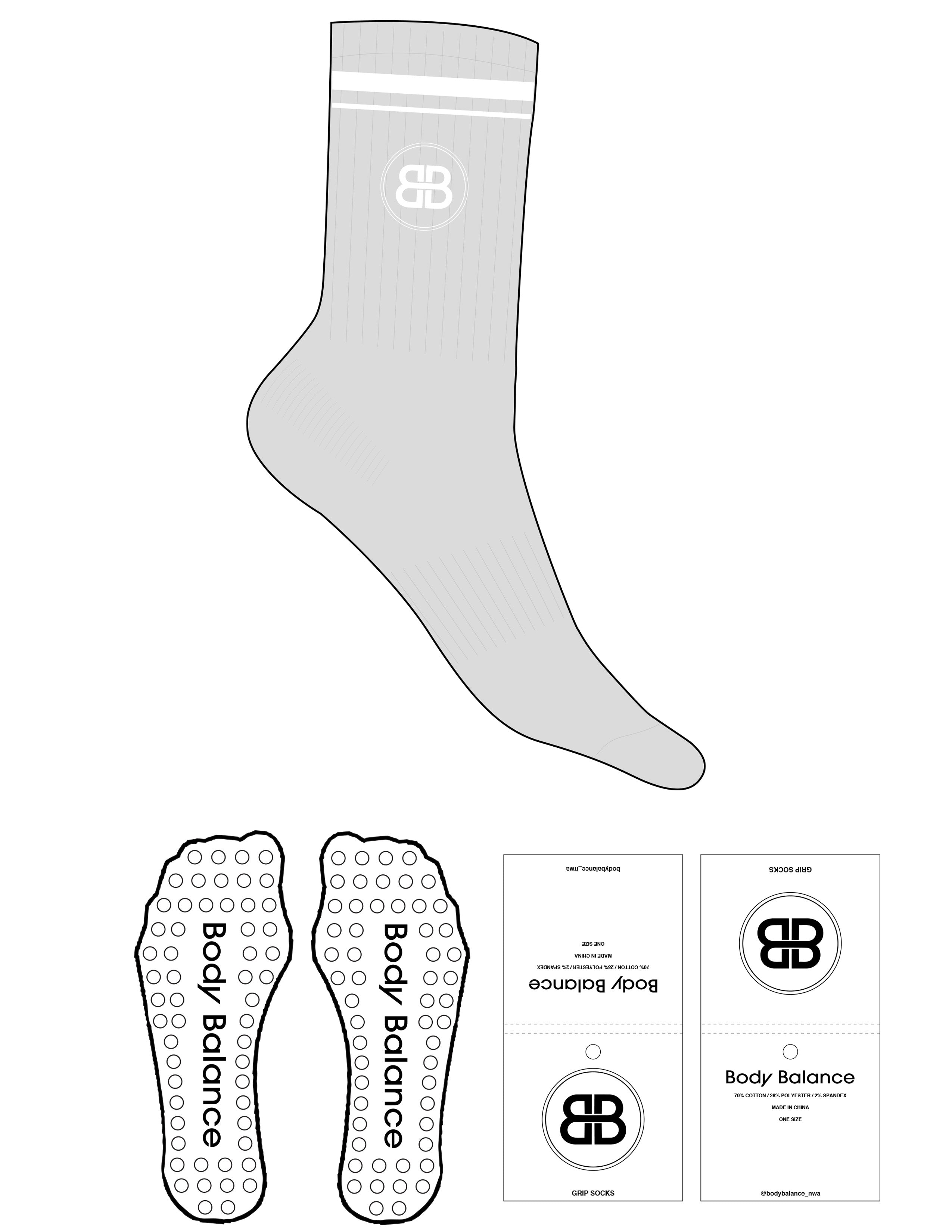 The Crew Sock - Heather - Body Balance - 2 Stripes - Top Logo Round - Embroidered - White - Circle Grip - White
