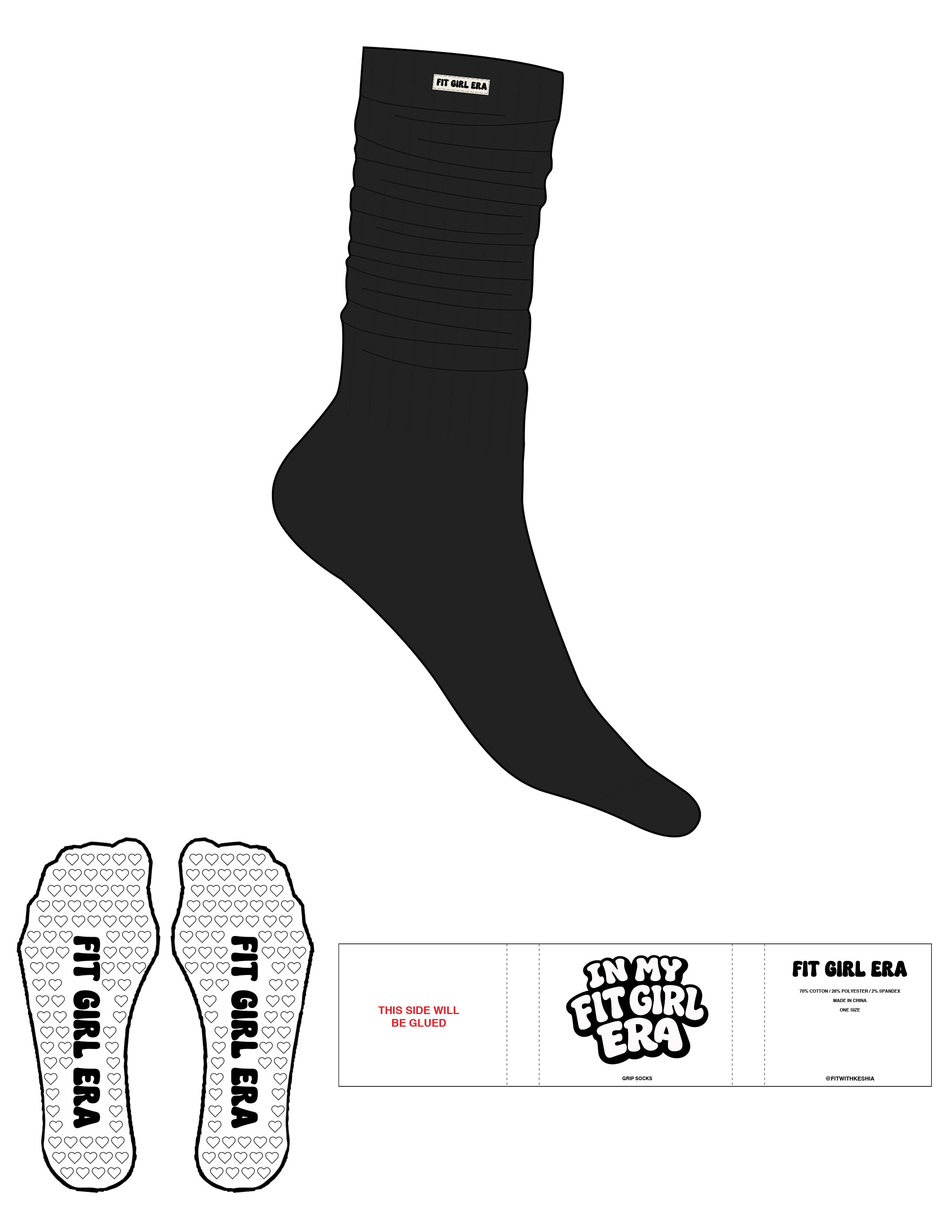 The Slouch Sock - Black - Keshia Lee - Full Sewn On Logo - Heart Grip - Transparent