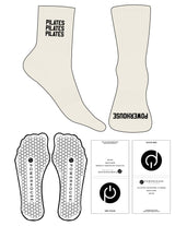 The 3/4 Crew Sock - Off White - Powerhouse Pilates - Top Stacked & Toe Logo - Black - Hexagon grip - Black
