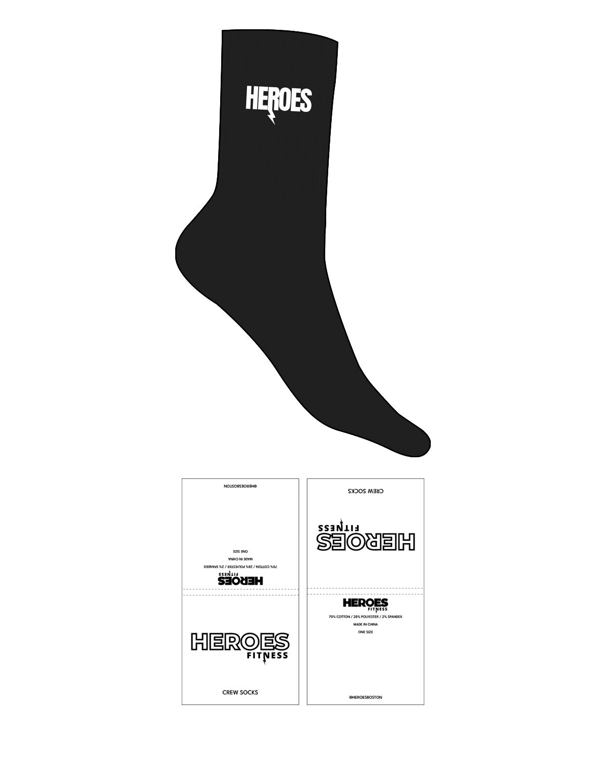 The Crew Sock - Black - Heroes Fitness - Top Logo - White