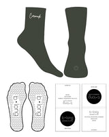 The 3/4 Crew Sock - Dark Green (D138) - B Long Pilates - Top Text & Bottom Smiley - Embroidered - Off White - L118 Logos - Heart Shape Grip - Off White - L118
