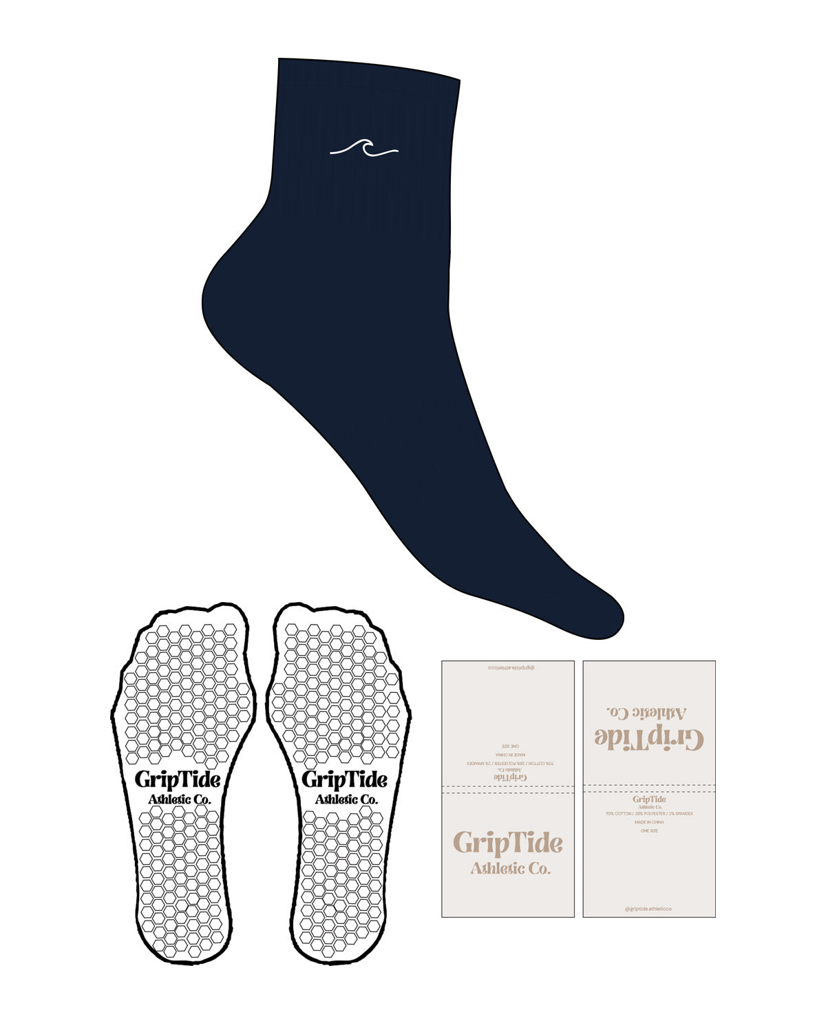 The 1/2 Crew Sock - Abyss Blue - GripTide - Wave - EMB - White - Hexagon Grip - White